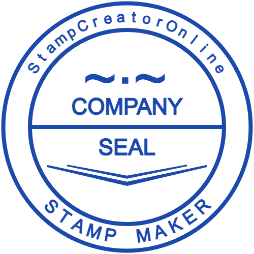 Circular company seal with bold center text, a horizontal divider and small ornaments above and below