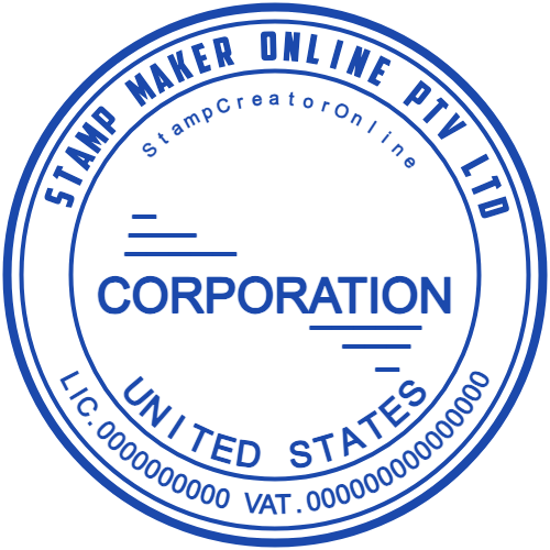 Blue US corporation seal with concentric rings, stepped line details and curved registration text