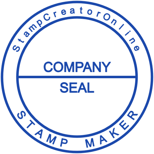 Simple blue company seal with two thick rings and a horizontal rule separating the center wording